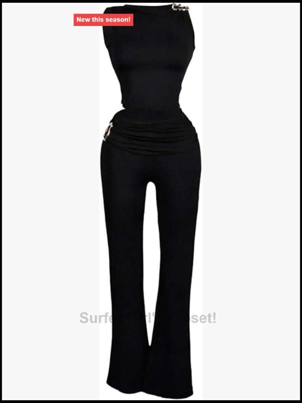 2 Piece Matching Set Crop Tank Top Ruched Pants Casual Brunch Outfit